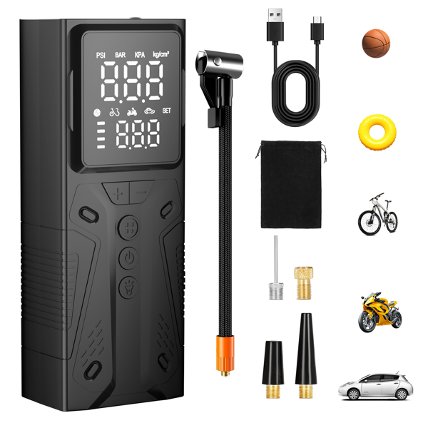 可充电数字压力值胎压机 便携式空气压缩机 适用于汽车 摩托车 自行车 球类 圣诞节礼物 礼品-1