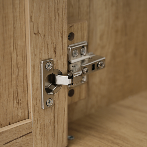 60英寸浴室柜，带双水槽（SMC水槽），大容量储物空间，配有2个翻盖式托盘/抽屉和4个缓闭式柜门，实木柜腿和银色金属把手，木色-9