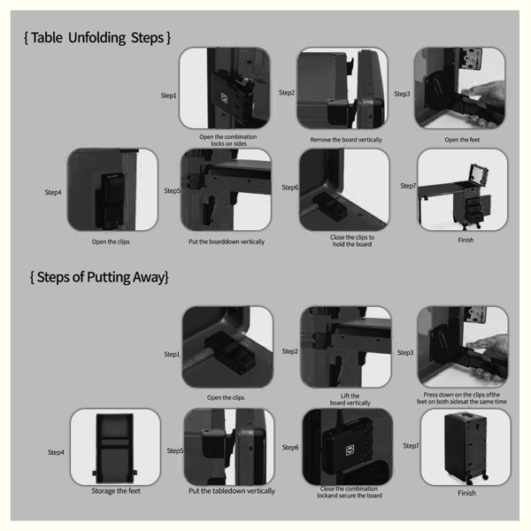 便携式美甲桌，带 LED 镜子、蓝牙、可上锁抽屉、伸缩杆 - 沙龙折叠美甲台（黑色）-4