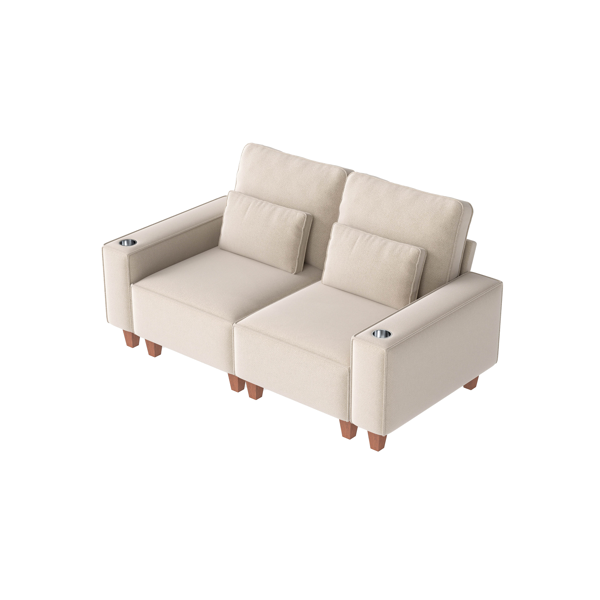 雪尼尔深座双人沙发，配拉丝不锈钢杯架及2个装饰靠枕，现代舒适客厅双人座-1