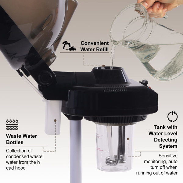 自然黑发专用立式蒸发器，带加热功能的加深护理蒸汽帽，可调节高度与角度，热雾保湿护色，家用沙龙级护理-4