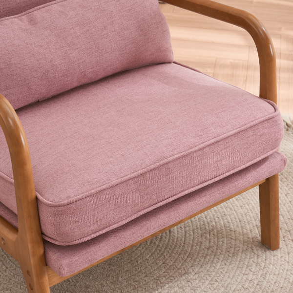 【同款编码：82873273】橡木扶手 单人休闲椅 橡木 软包 桃红色 室内休闲椅-24