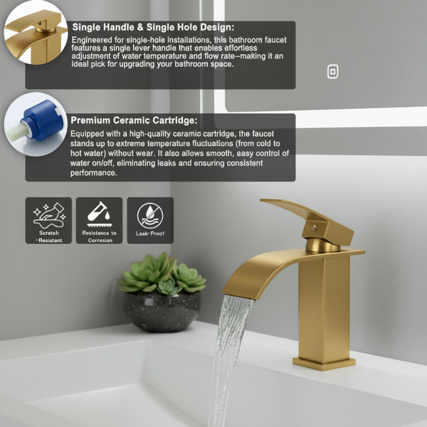 单柄浴室水龙头卫生间水龙头不锈钢单孔TP，拉丝金【周末不发货，TK/TEMU订单仅支持自提】-8