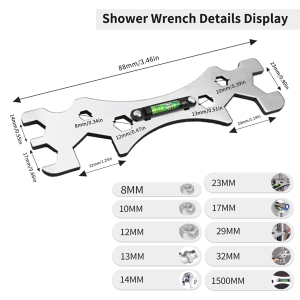 6 件套面盆扳手套装，8 合 1 水槽浴室水龙头扳手，可调扳手宽嘴短柄 10-70 毫米，用于洗脸盆、管子、螺母拆卸安装的通用水暖工具-9