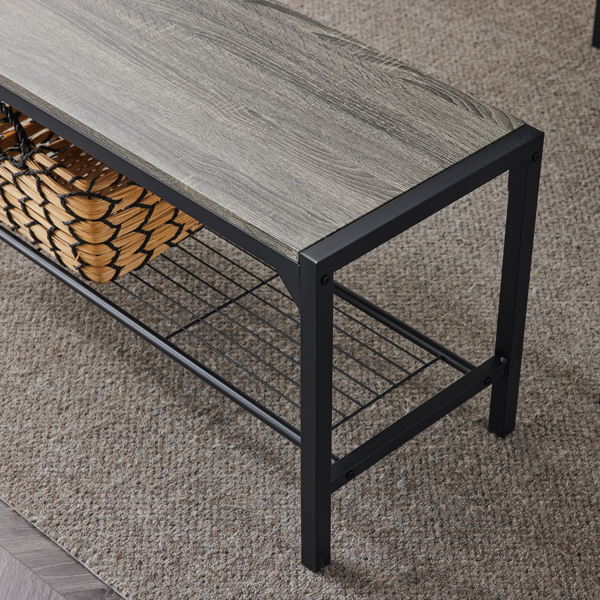 拆装 MDF 黑色铁管 灰色 餐桌椅套装 1桌1长凳2椅 长方形-26