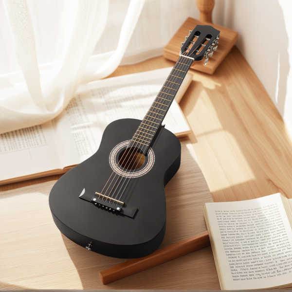 30寸 圆桶 椴木 原声 民谣吉他 哑光黑-14