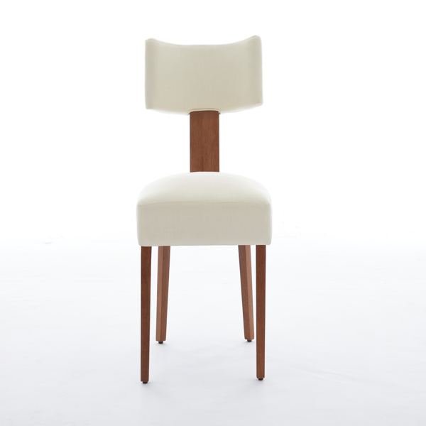 064-两把装亚麻布现代无扶手餐椅，弧形靠背，实木椅腿，适用于餐厅和客厅，米色-5