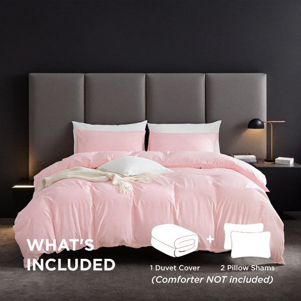 粉色超大码被套套装，透气不褪色柔软优质高品质面料，现代轻奢酒店简约卧室民宿通用，四季通用，圣诞节礼物-5