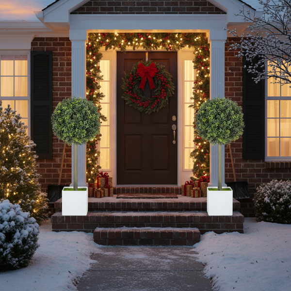 2个装人造树假植物自然的黄杨木修枝球114片PE叶子树室内户外度假客厅家庭办公室装饰FBA发货-10