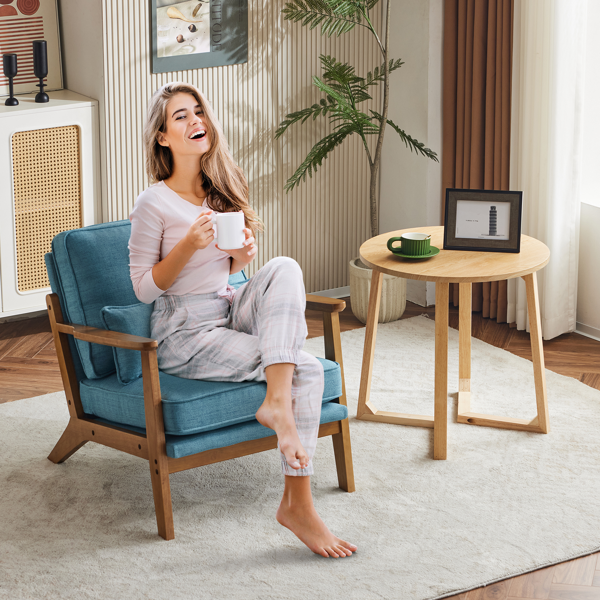 橡木扶手 单人休闲椅 橡木 软包 棉麻 藏青色 室内休闲椅-19