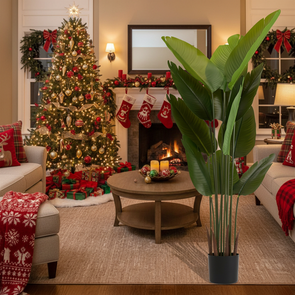 2件套5.2英尺高盆栽人造植物仿真热带棕榈树极乐鸟植物室内外家居办公室花园装饰 FBA发货-10