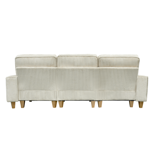 深座三人座灯芯绒沙发，配拉丝不锈钢杯架及3个装饰靠枕，现代舒适客厅沙发-7