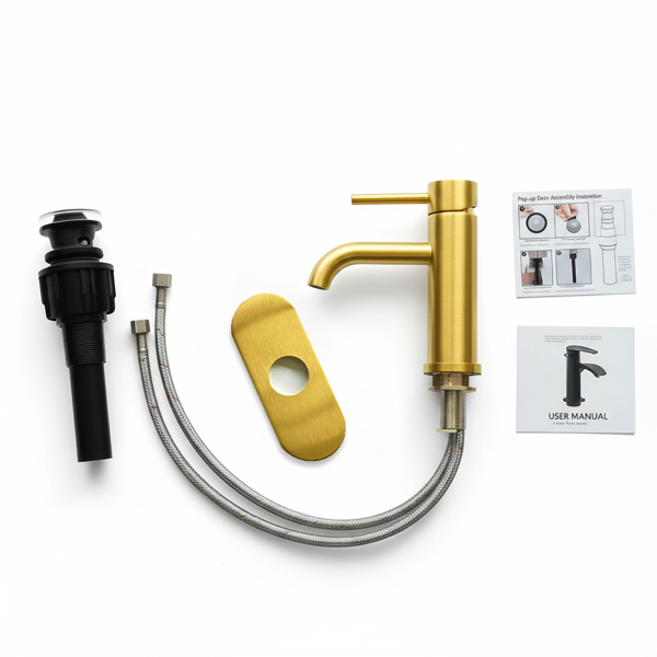 单柄浴室水龙头卫生间水龙头不锈钢单孔T10，拉丝金【周末不发货，TK/TEMU订单仅支持自提】-10