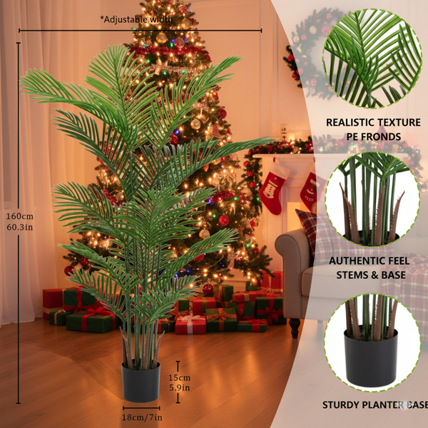 2件套5.2英尺仿真树假热带盆栽植物槟榔棕榈树适用于圣诞节室内室外家居办公室花园装饰FBA发货-6