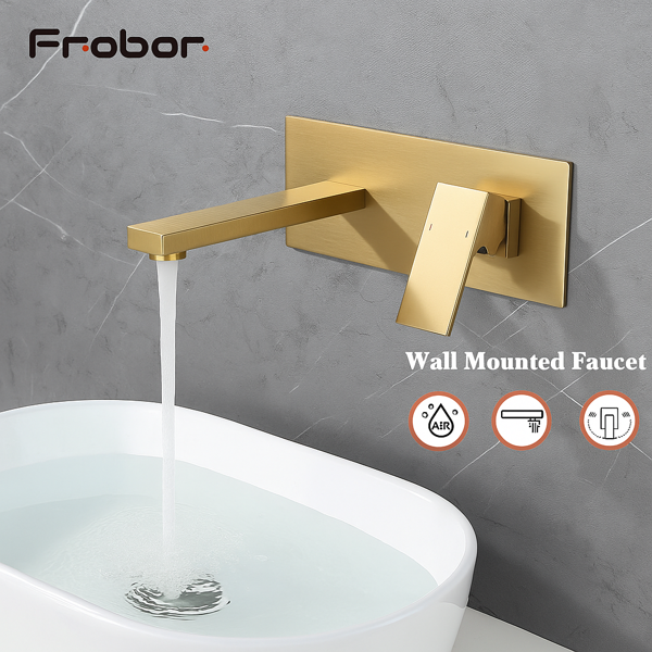 浴室水槽或浴缸的壁挂式水龙头，单柄2孔黄铜粗糙阀门，拉丝金【周末不发货，TK/TEMU订单仅支持自提】-7