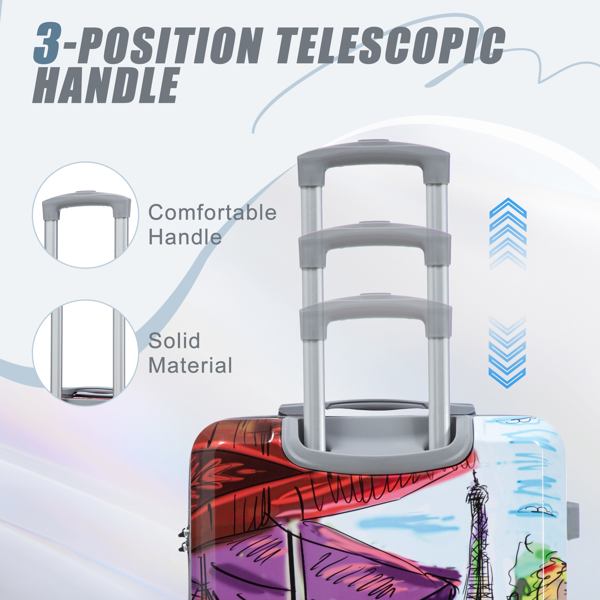 20"/24"/28" 3件套 PC 旋转轮行李箱，登机箱，带印花图案和密码锁（咖啡+铁塔）-4