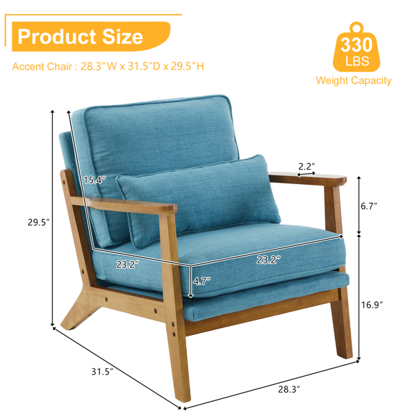 橡木扶手 单人休闲椅 橡木 软包 棉麻 藏青色 室内休闲椅-24