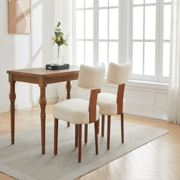 064-两把装亚麻布现代无扶手餐椅，弧形靠背，实木椅腿，适用于餐厅和客厅，米色-15
