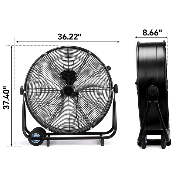 美规 MLD-30 电风扇 110V 230W 30inch  三叶 外侧双轮 单侧支撑  钢铁  筒扇 黑色  铜电机 3档  角度可调  空气循环流通-9