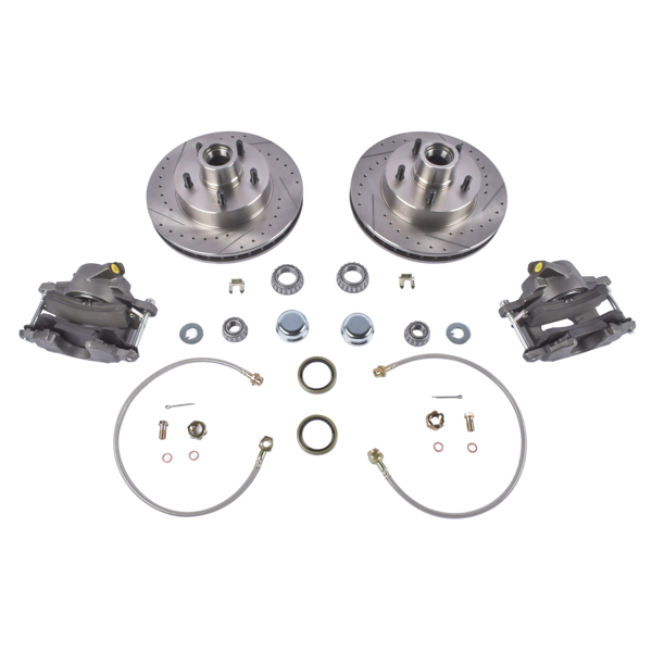 刹车盘套装 5 Lug Deluxe Front Disc Brake Kit 12" Rotor Drilled/Slotted Fits for Chevy C10 GMC Truck 1973-1987-1