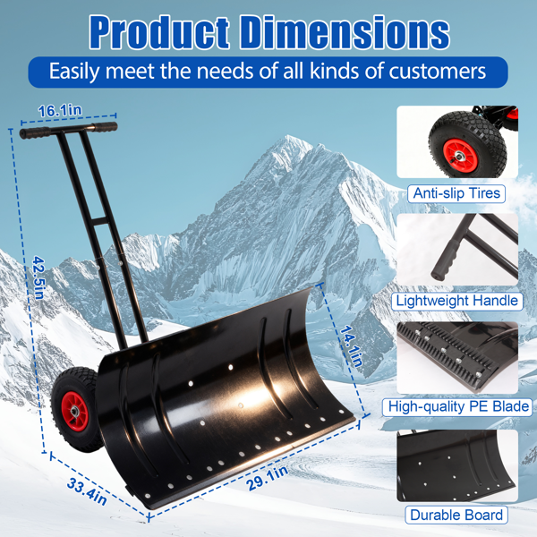30英寸重型雪铲，带轮子，Garvee可调节角度和高度的人体工学手柄，适用于人行道和路面清理-12