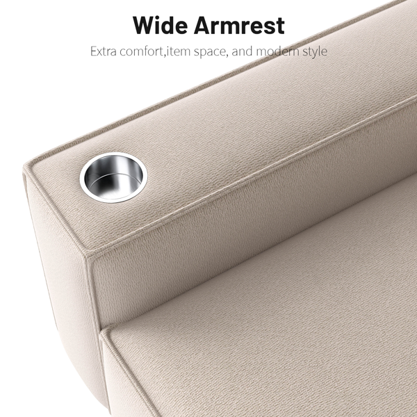 雪尼尔深座单人沙发椅，配拉丝不锈钢杯架与装饰靠枕，现代舒适客厅点缀椅-4