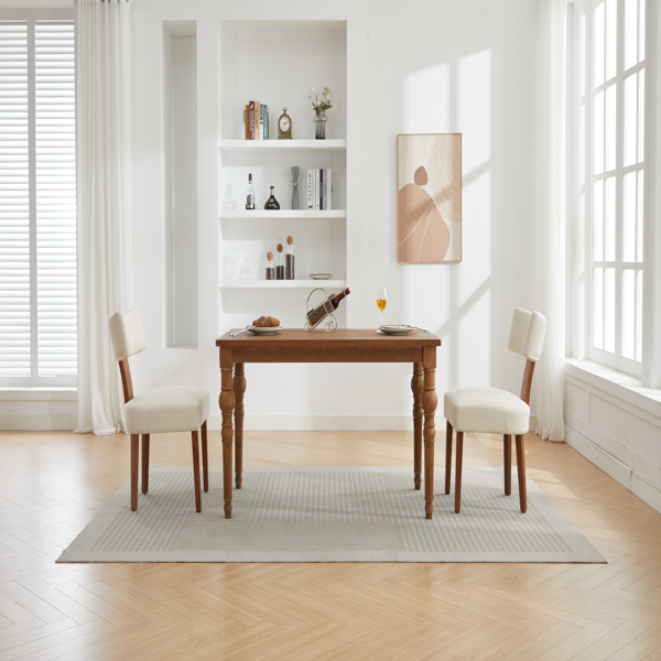 064-两把装亚麻布现代无扶手餐椅，弧形靠背，实木椅腿，适用于餐厅和客厅，米色-18