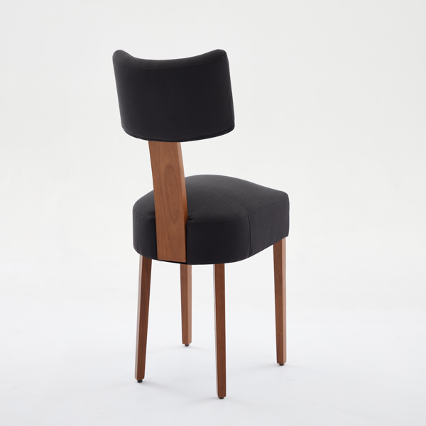 064-两把装亚麻布面料现代无扶手餐椅，弧形靠背，实木椅腿，适用于餐厅和客厅，黑色-8