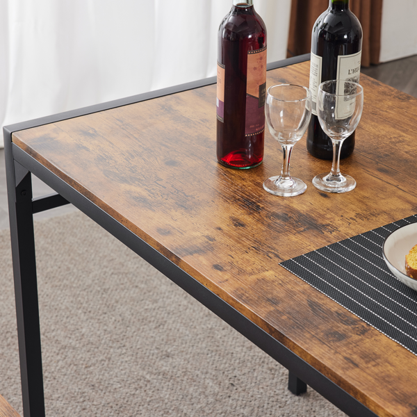 拆装 MDF 黑色铁管 火烧木 餐桌椅套装 1桌1长凳2椅 长方形-17