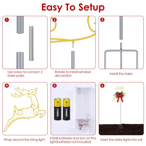（自提可发加拿大，temu，tk下自提单）-圣诞发光驯鹿装饰灯，9.84英尺（约3米）30颗LED电池供电地桩灯，金属防水户外装饰，适用于花园庭院步道-8