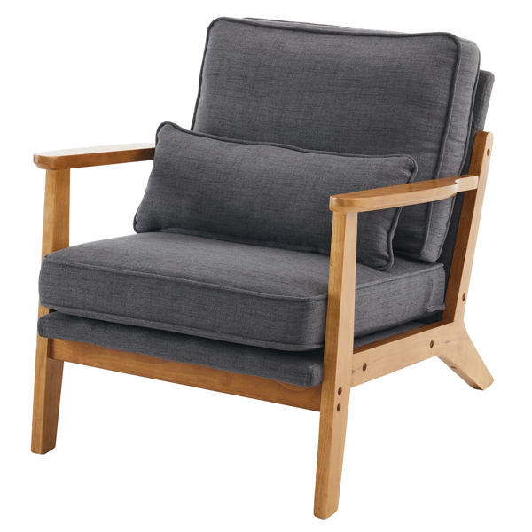 橡木扶手 单人休闲椅 橡木 软包 棉麻 深灰色 室内休闲椅-24