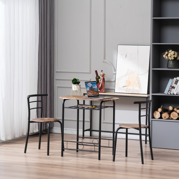 拆装 密度板 铁 火烧木色 黑色烤漆 餐桌椅套装 1桌2椅 椭圆桌面-20