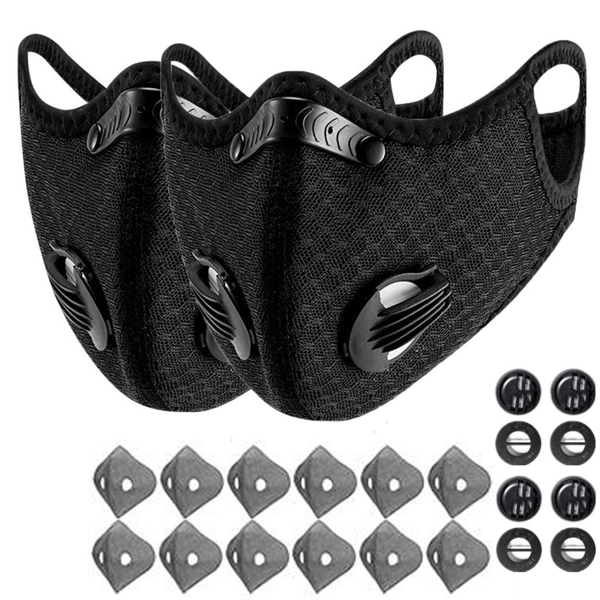 （2套）可重复使用的半面罩带过滤器的自行车户外运动面罩黑色(物流仅支持发USPS，TK/TEMU仅自提)-3