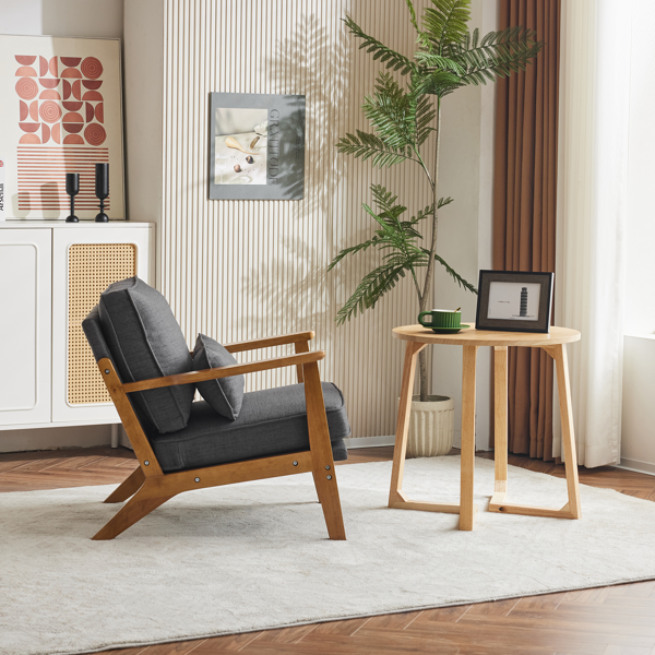 橡木扶手 单人休闲椅 橡木 软包 棉麻 深灰色 室内休闲椅-22