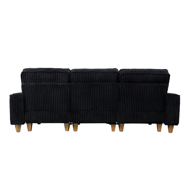 深座三人座灯芯绒沙发，配拉丝不锈钢杯架及3个装饰靠枕，现代舒适客厅沙发-7