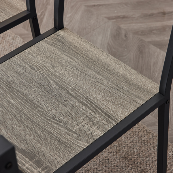 拆装 MDF 黑色铁管 灰色 餐桌椅套装 1桌1长凳2椅 长方形-25