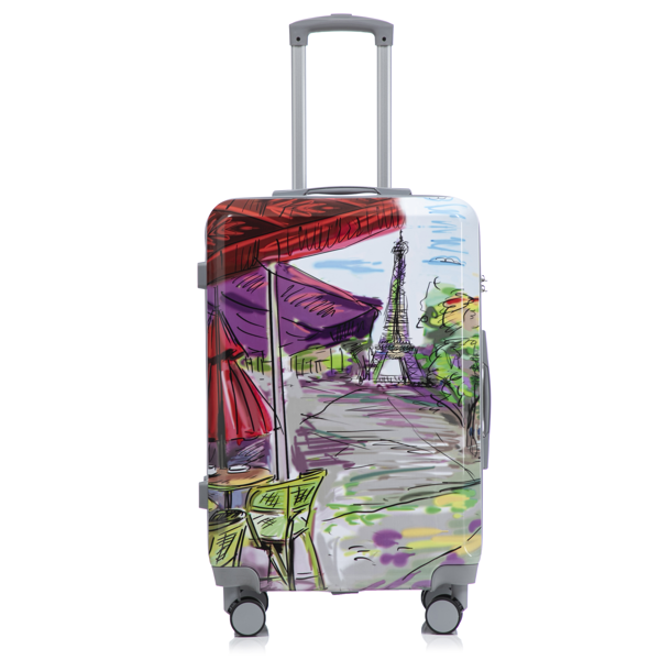 20"/24"/28" 3件套 PC 旋转轮行李箱，登机箱，带印花图案和密码锁（咖啡+铁塔）-15