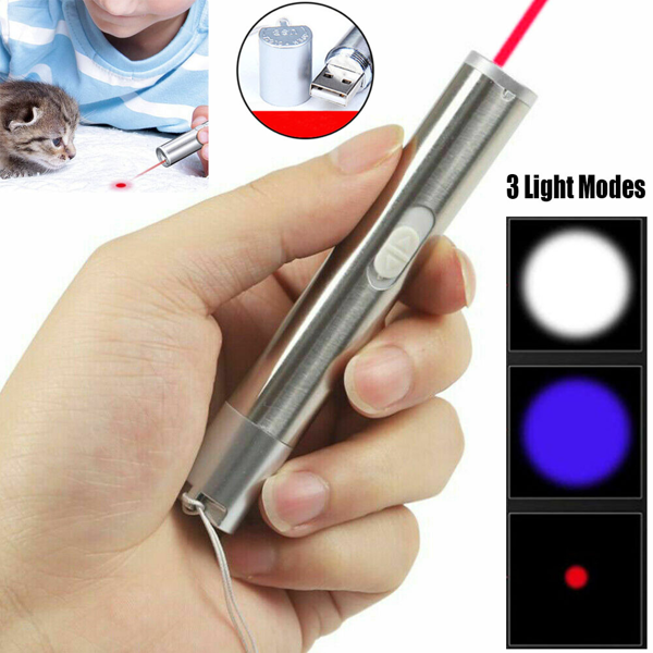 2支3合1 1mw USB可充电宠物玩具笔手电筒红色激光光束紫外灯3模式灯-8