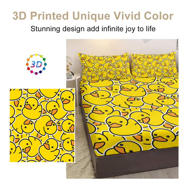 直销KT组合（床笠+枕套三件套侧边印花）连续小黄鸭 美国加大号（temu仅可自提）-4