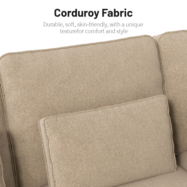 雪尼尔深座三人沙发，配拉丝不锈钢杯架及3个装饰靠枕，现代舒适客厅沙发-7