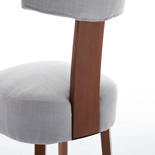 064-两把装亚麻布面料现代无扶手餐椅，弧形靠背，实木椅腿，适用于餐厅和客厅，灰色-13