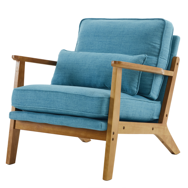 橡木扶手 单人休闲椅 橡木 软包 棉麻 藏青色 室内休闲椅-4