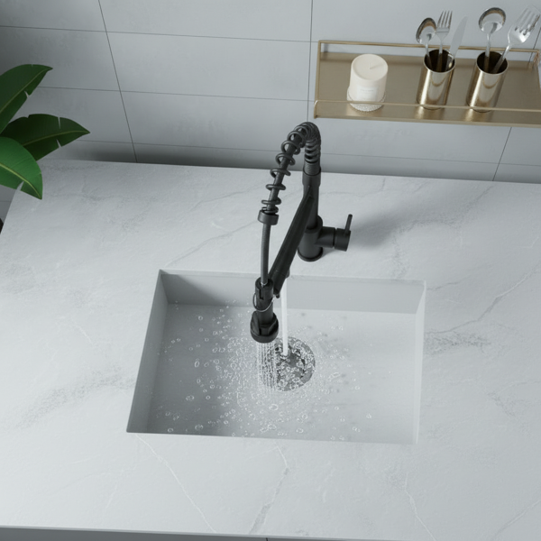 带下拉式喷雾器的厨房水龙头，单把手2功能不锈钢弹簧颈，单孔安装，适用于住宅、商业、房车、酒吧等，哑光黑色【周末不发货，TK/TEMU订单仅支持自提】-6