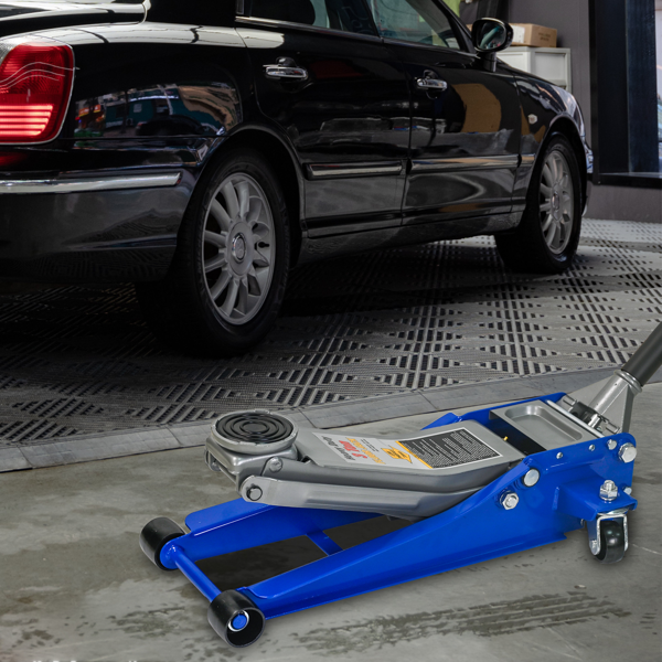 3T重型水平双泵地面千斤顶（无脚踏）,钢制赛车地面千斤顶,双活塞快速提升泵,3吨（6600磅）容量，蓝色&银色-3