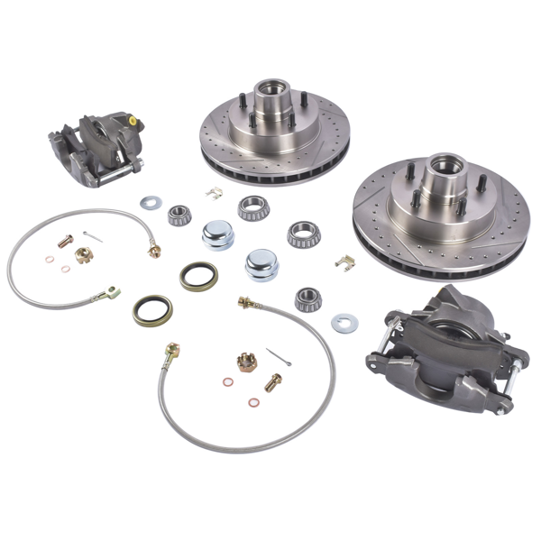 刹车盘套装 5 Lug Deluxe Front Disc Brake Kit 12" Rotor Drilled/Slotted Fits for Chevy C10 GMC Truck 1973-1987-3