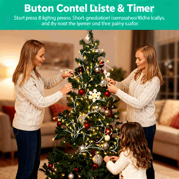 （自提可发加拿大，temu，tk下自提单）-发光桦树花环，7.87英尺（约2.4米）长，含144颗暖白LED灯珠，8种模式可选，配备遥控器与定时器，IP45防水等级柔性枝条，适用于家居装饰。-4