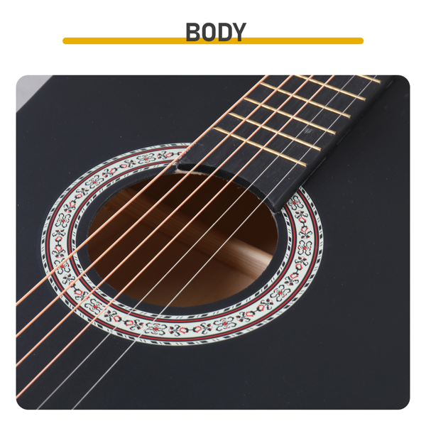 38寸 圆桶 椴木 原声 民谣吉他 哑光黑-12