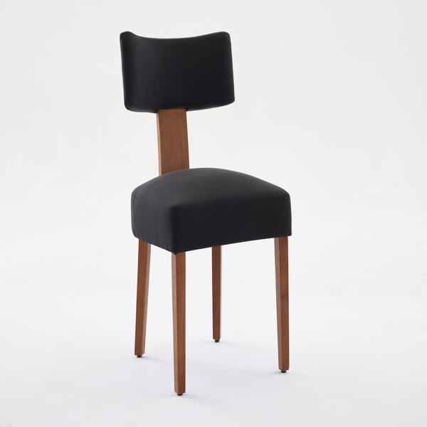 064-两把装亚麻布面料现代无扶手餐椅，弧形靠背，实木椅腿，适用于餐厅和客厅，黑色-4