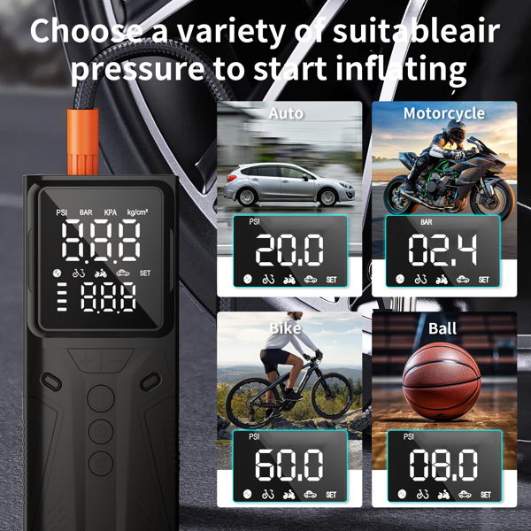 可充电数字压力值胎压机 便携式空气压缩机 适用于汽车 摩托车 自行车 球类 圣诞节礼物 礼品-10