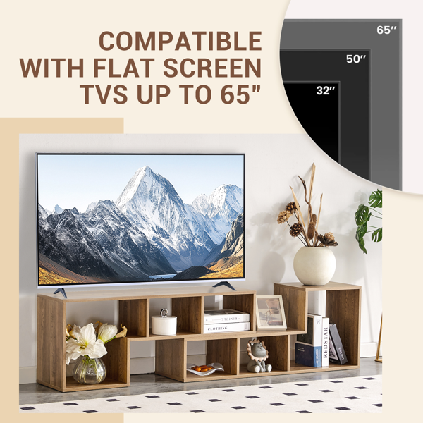 两件套立方体电视柜，自由组合游戏娱乐中心媒体柜，开放式储物书架，适用于客厅，双层L型电视柜，尺寸为55.1*11.8*17.1英寸-5